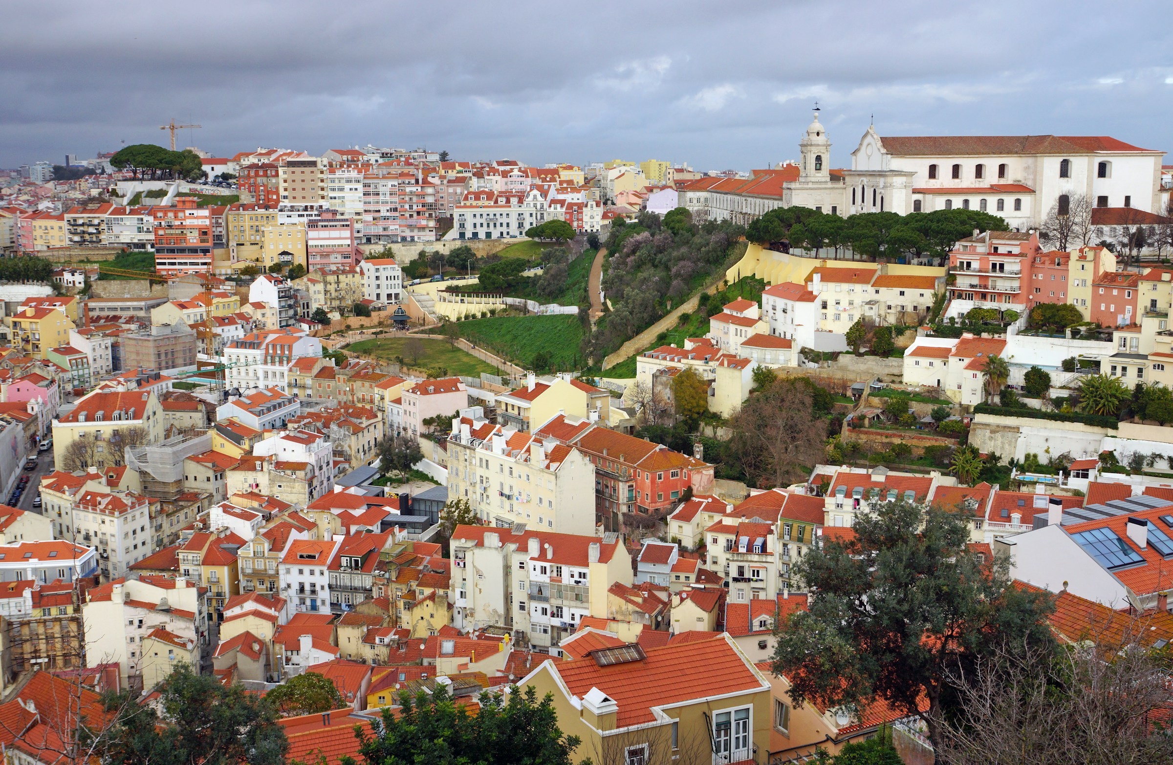 Lisbon's terracotta rooftops and pale buildings overlooking the Tagus River